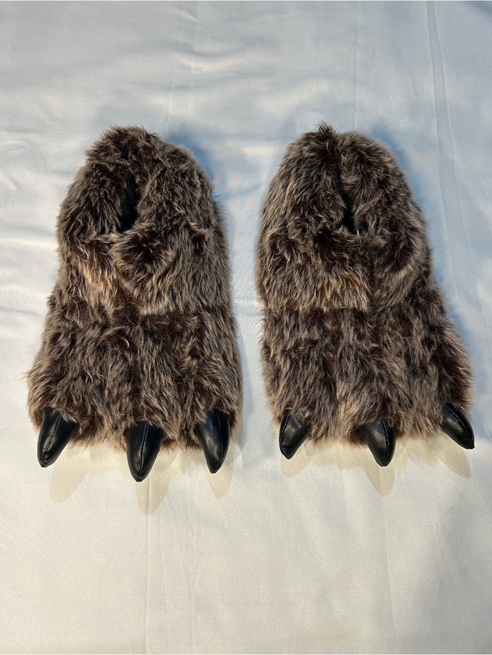 Brown Faux Fur Bear Paw Animal Men's Slip-On Slippers L/XL Bigfoot Claw Costume